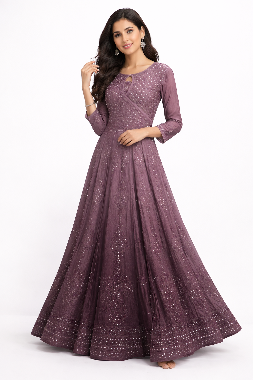 Meher Mauve Chikankari Anarkali Gown
