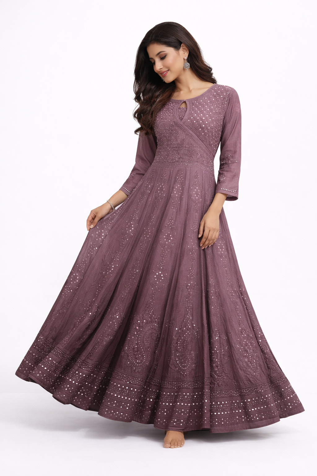 Meher Mauve Chikankari Anarkali Gown