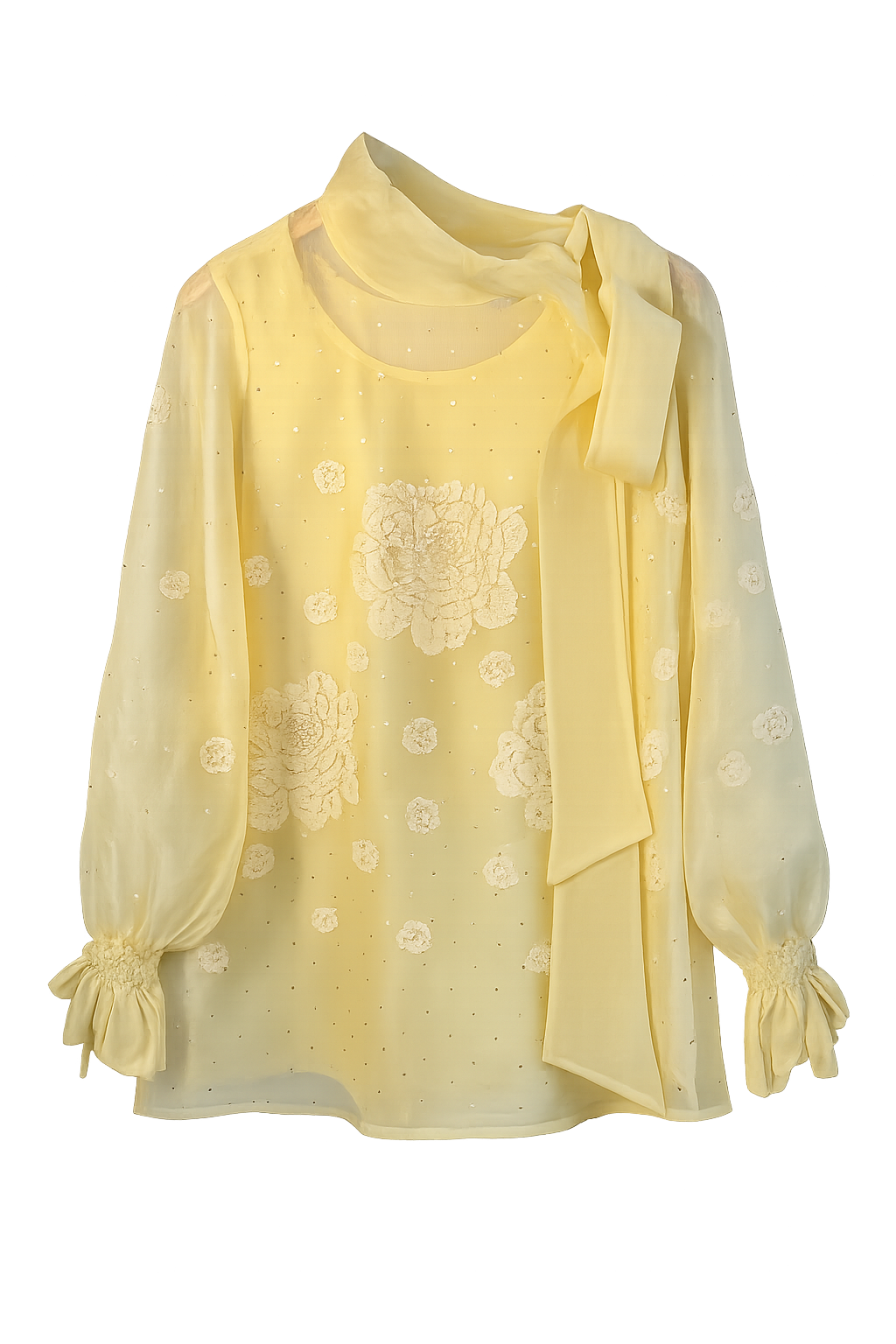 Lemon Blossom Organza Chikankari Kurti