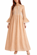 Peach Embroidered A-Line Kurta Dress with Bell Sleeves