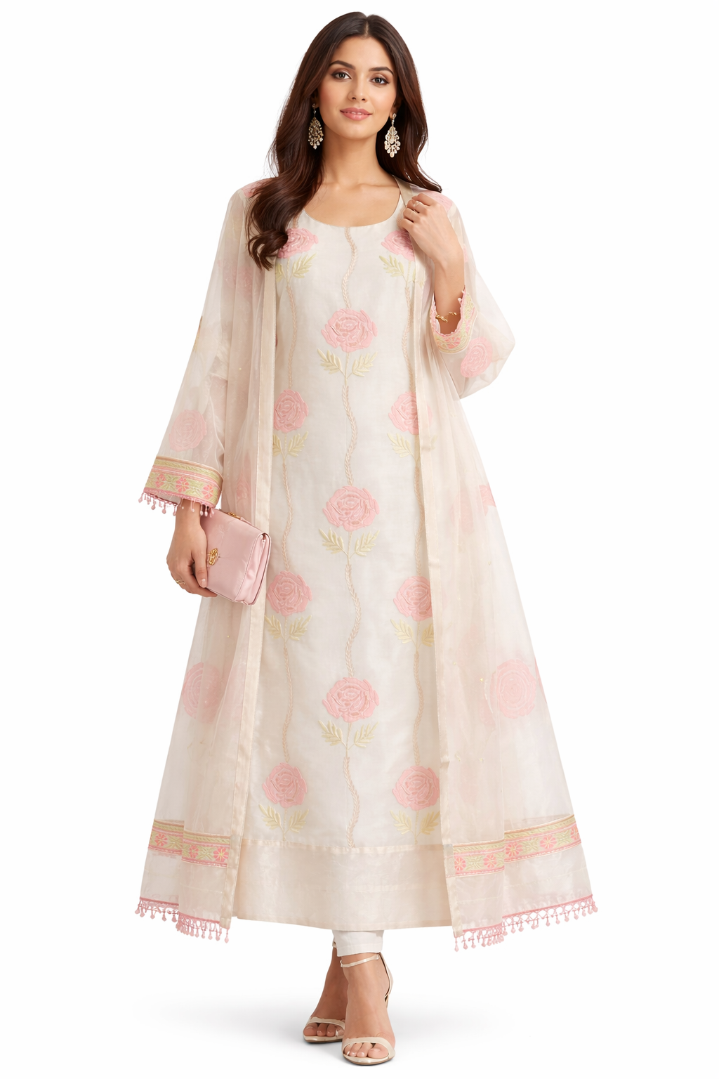 Blush Rose Embroidered Organza Kurta Set