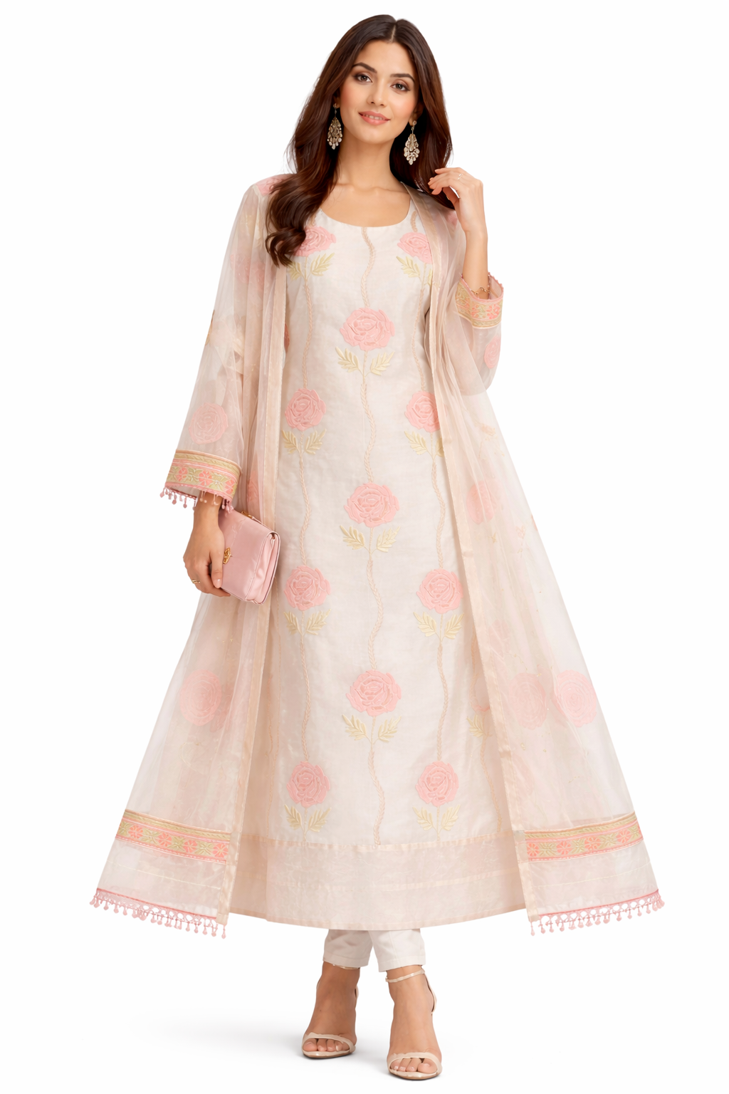 Blush Rose Embroidered Organza Kurta Set