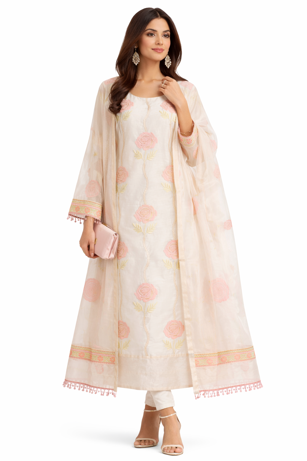 Blush Rose Embroidered Organza Kurta Set