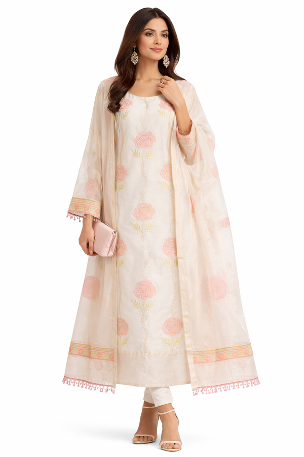 Blush Rose Embroidered Organza Kurta Set