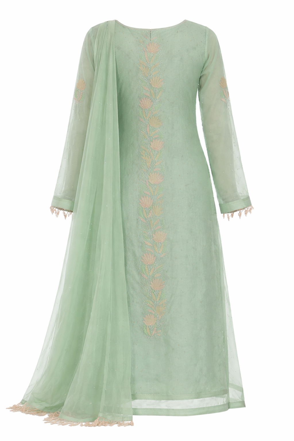 Mint Green Hand-Embroidered Organza Suit Set