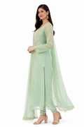 Mint Green Hand-Embroidered Organza Suit Set