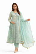 Sea Green Handcrafted Chikankari Anarkali Set