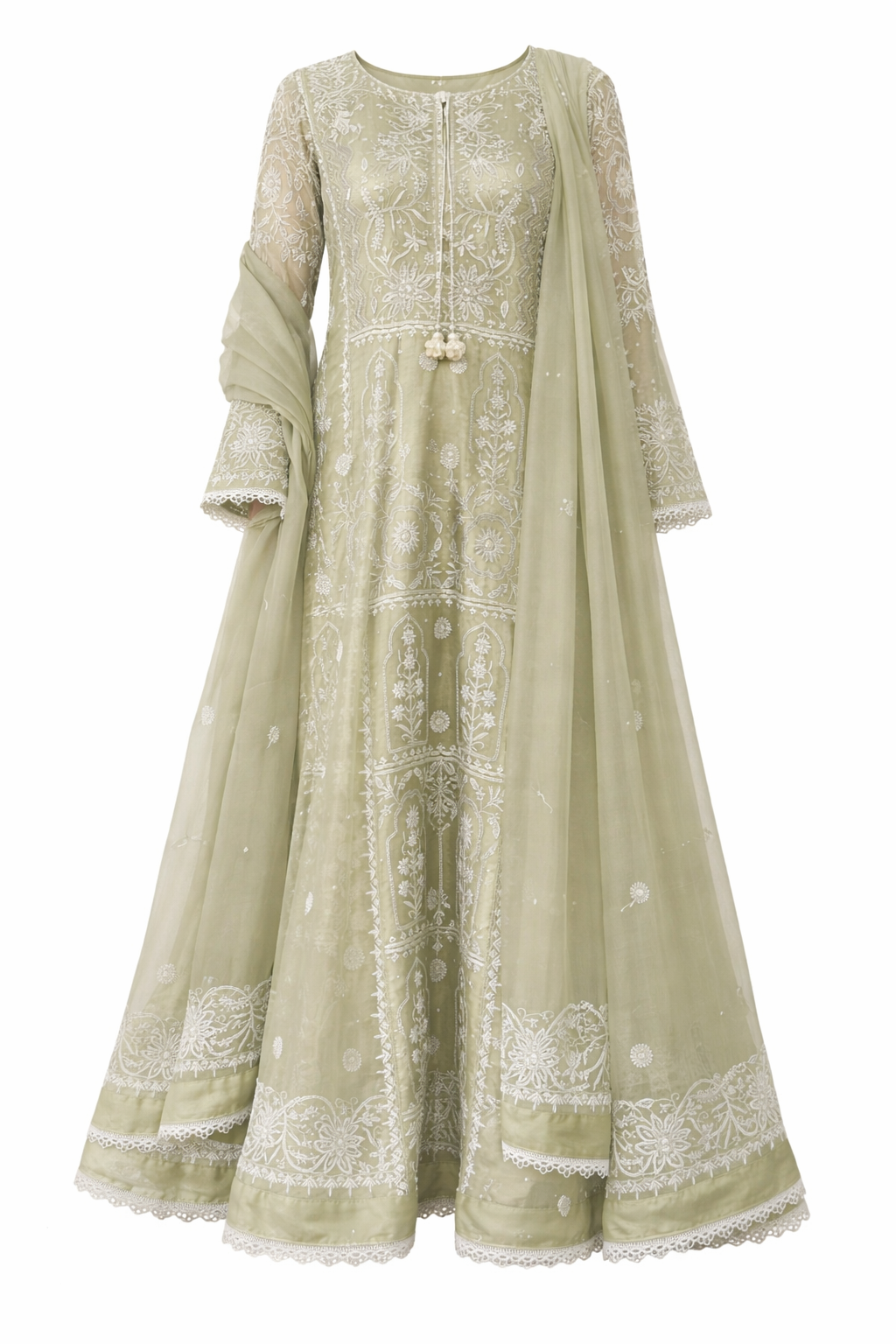 Sage Green Embroidered Anarkali Set with Dupatta