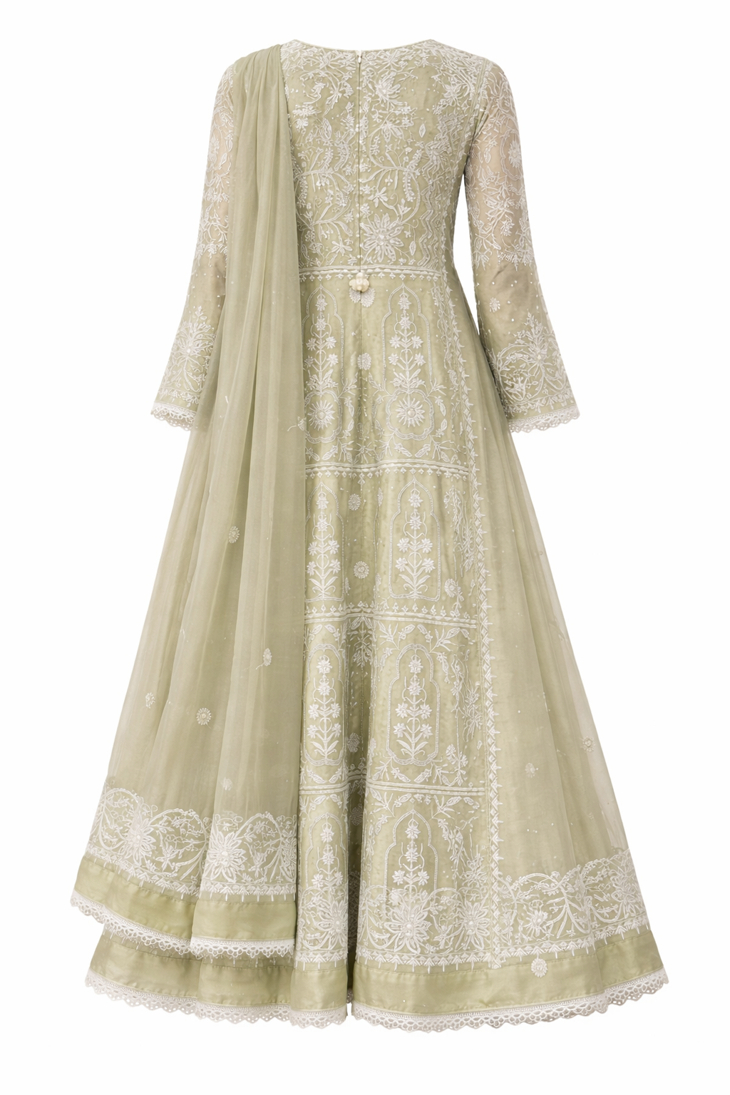 Sage Green Embroidered Anarkali Set with Dupatta