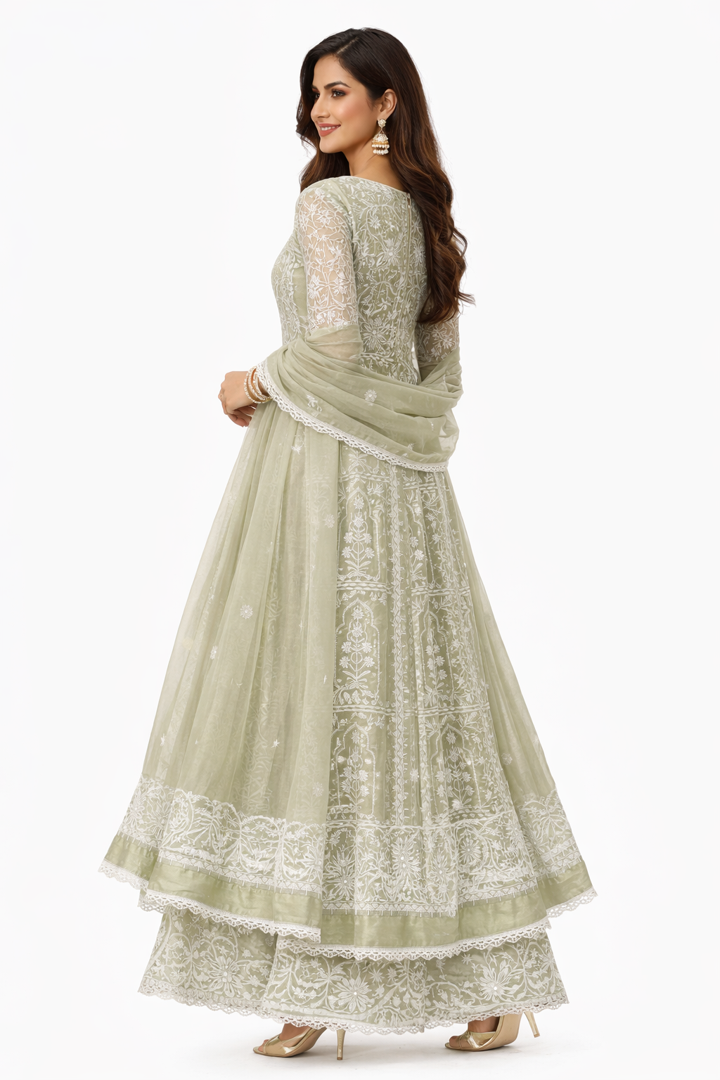 Sage Green Embroidered Anarkali Set with Dupatta
