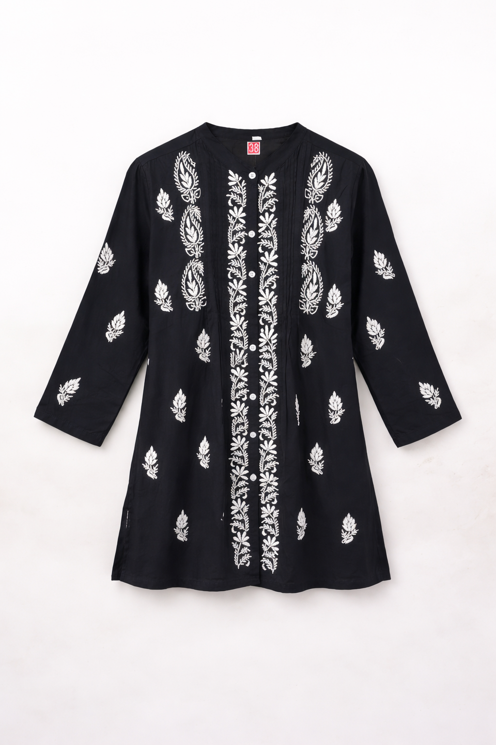 Blue Embroidered Cotton Kurti – Elegant Floral Design