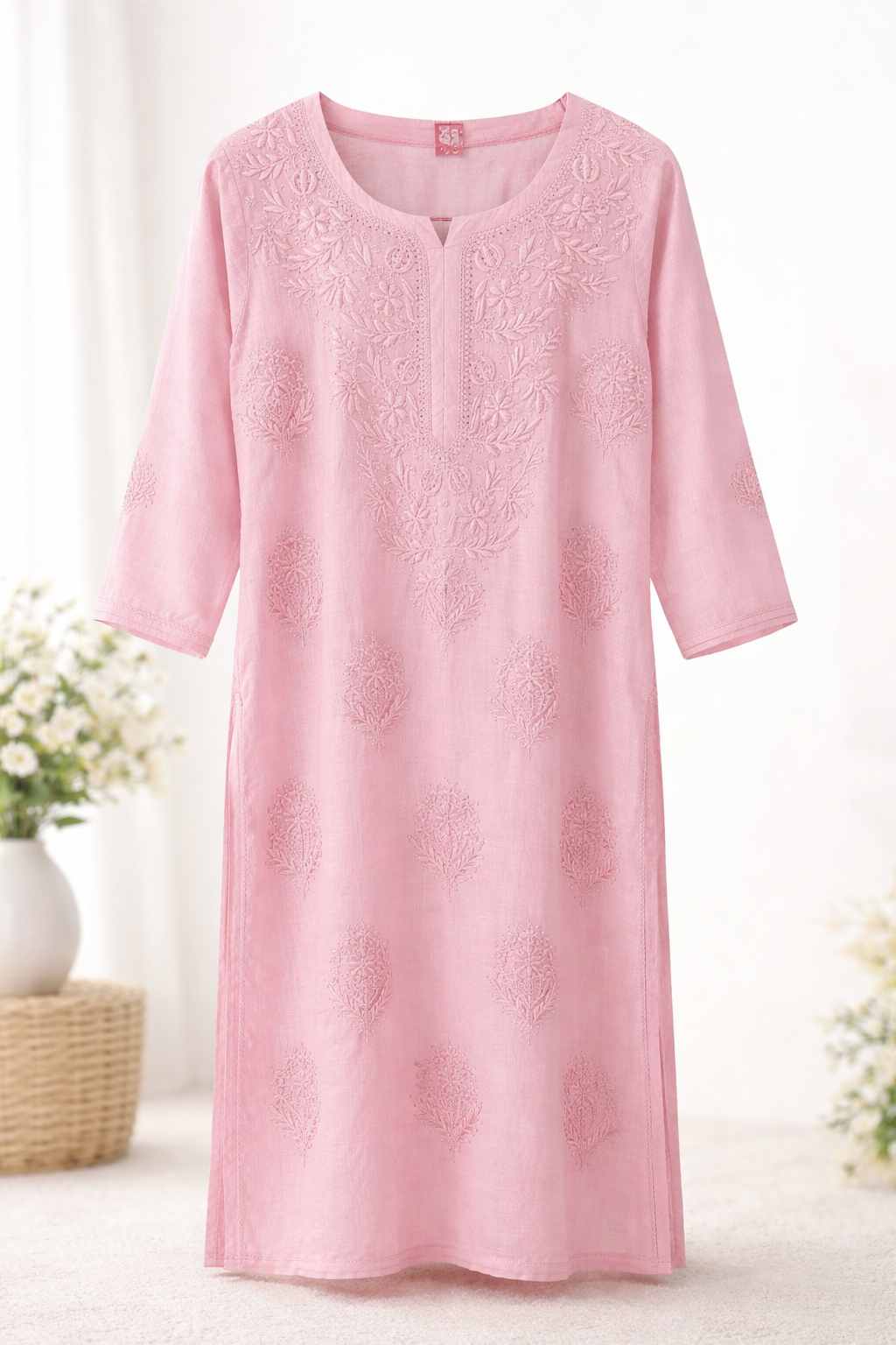 Blush Pink Embroidered Straight Kurta