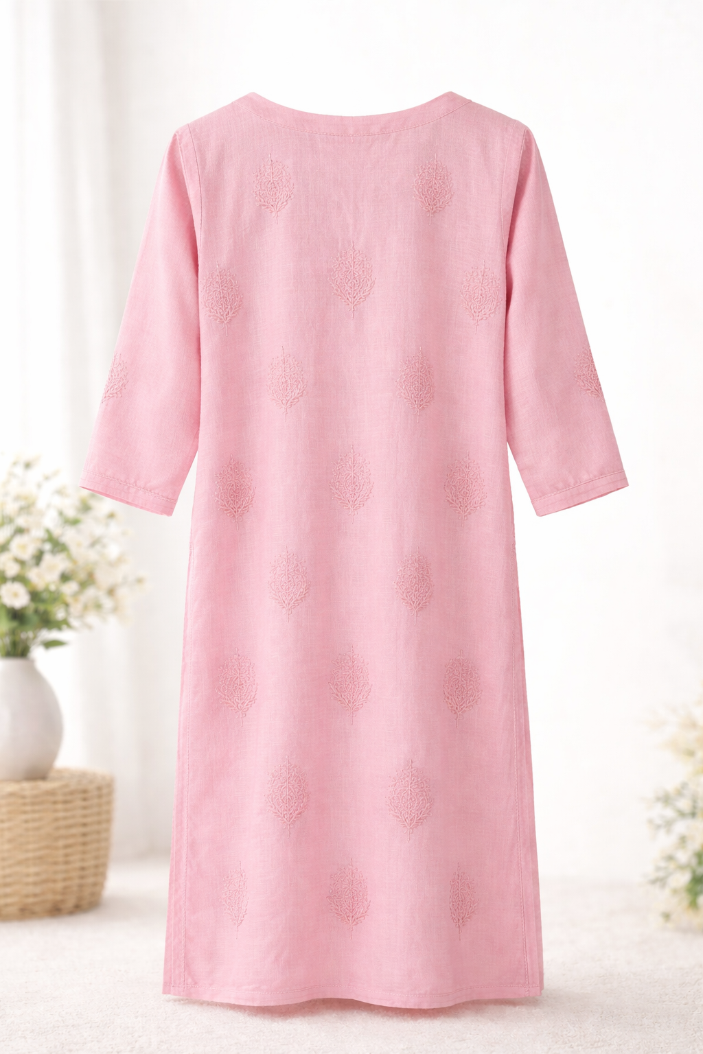 Blush Pink Embroidered Straight Kurta