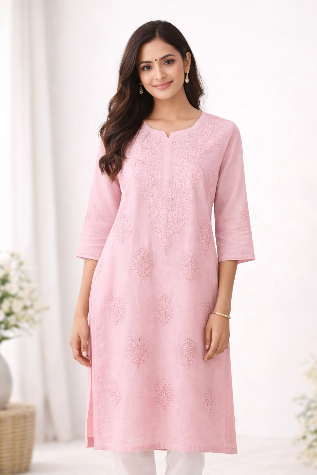 Blush Pink Embroidered Straight Kurta