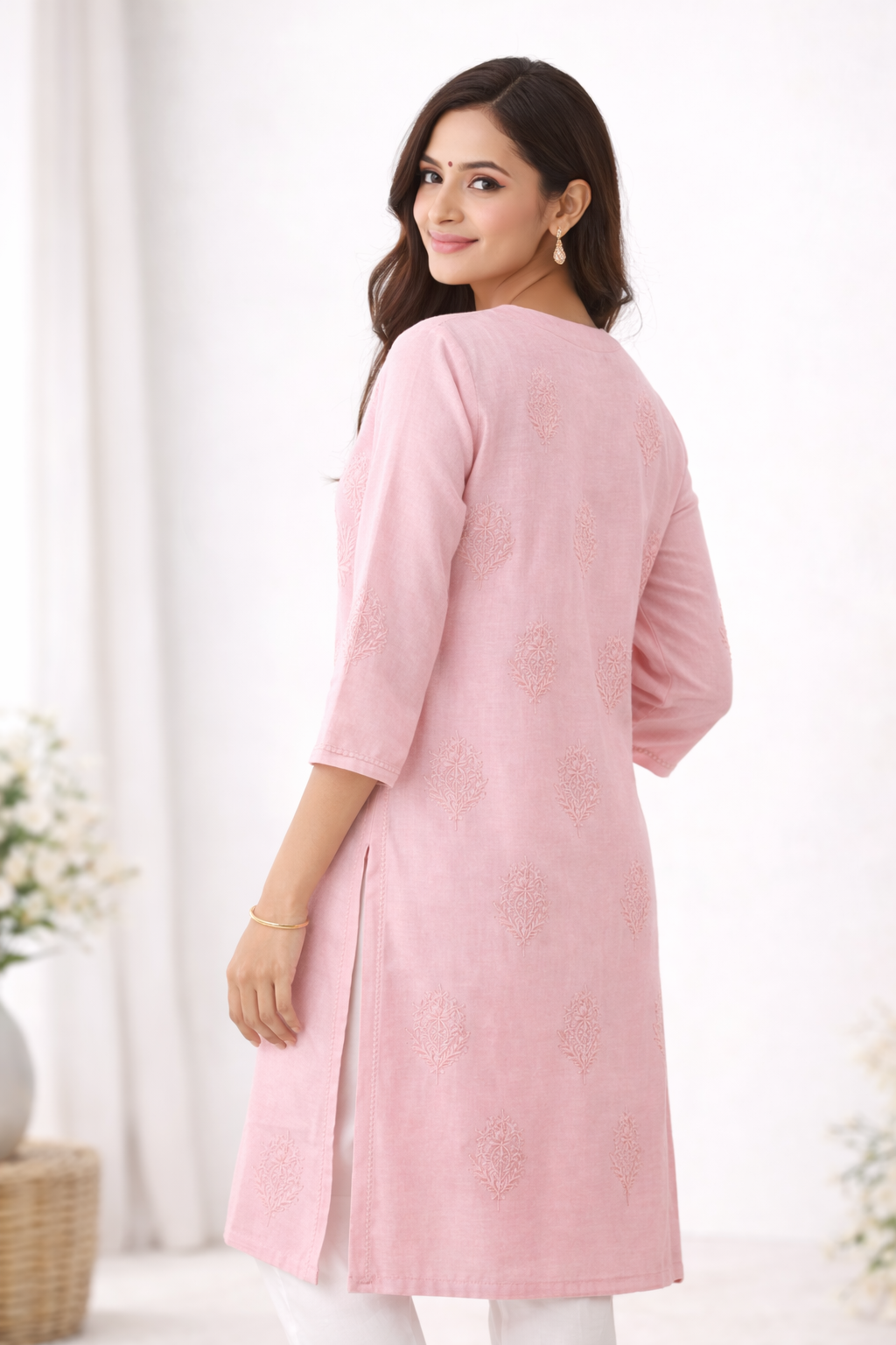 Blush Pink Embroidered Straight Kurta