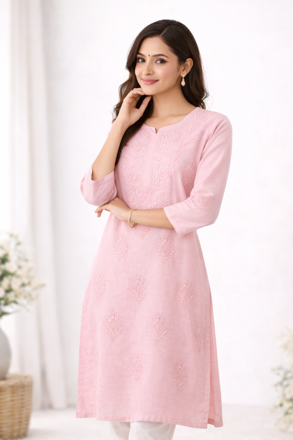 Blush Pink Embroidered Straight Kurta