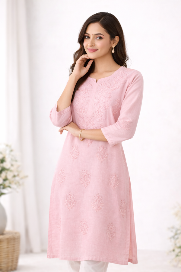 Blush Pink Embroidered Straight Kurta