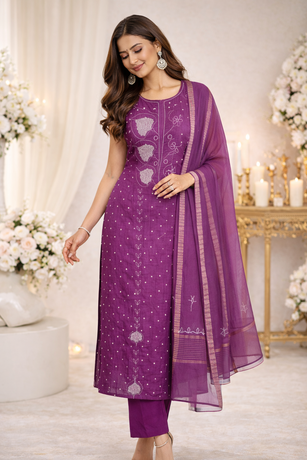 Royal Purple Hand-Embroidered Suit Set with Dupatta