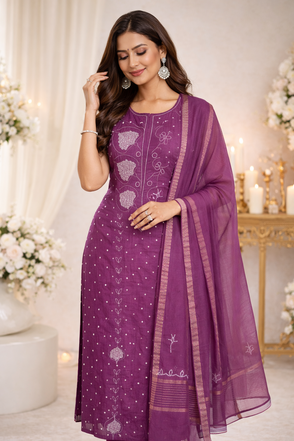 Royal Purple Hand-Embroidered Suit Set with Dupatta