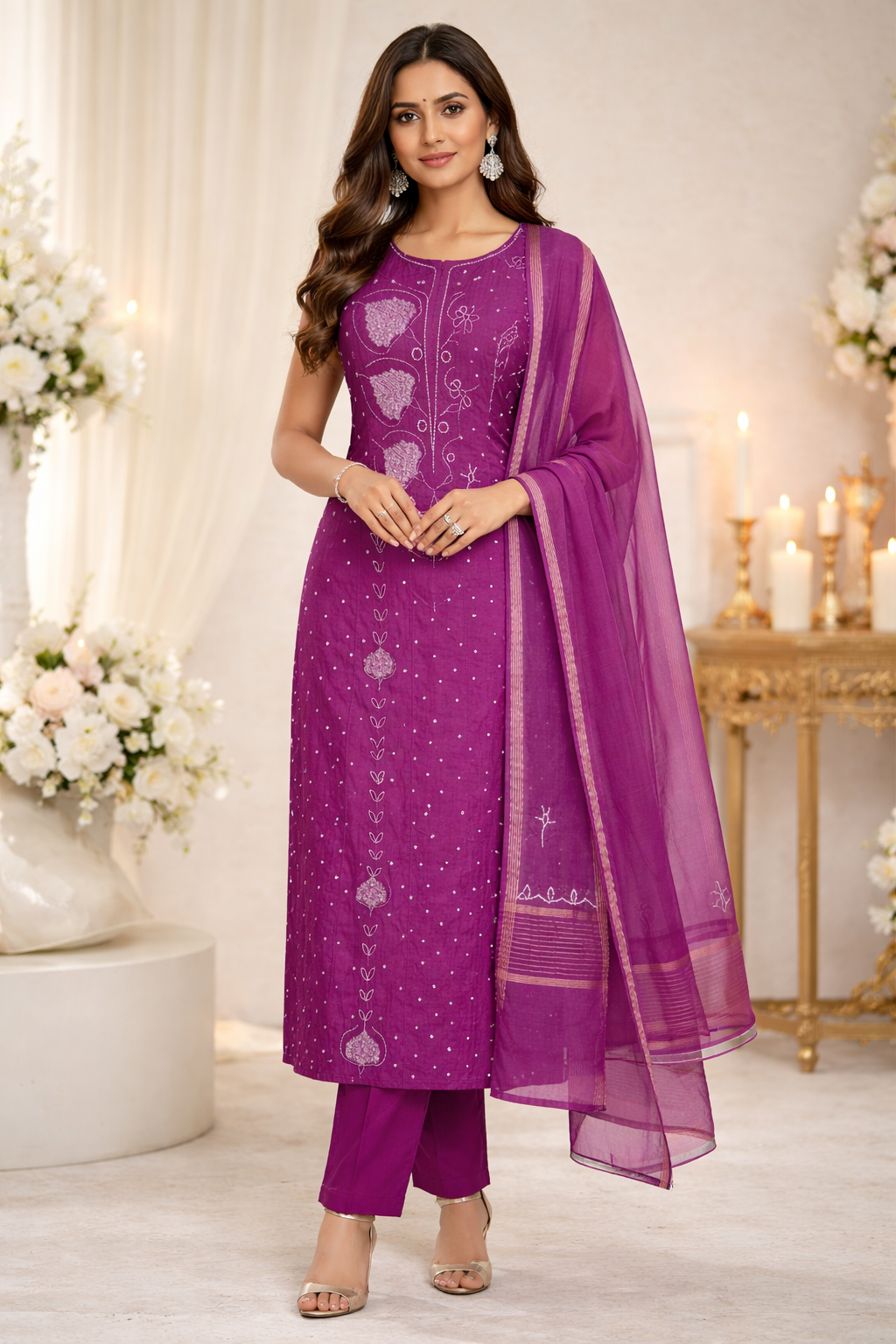 Royal Purple Hand-Embroidered Suit Set with Dupatta