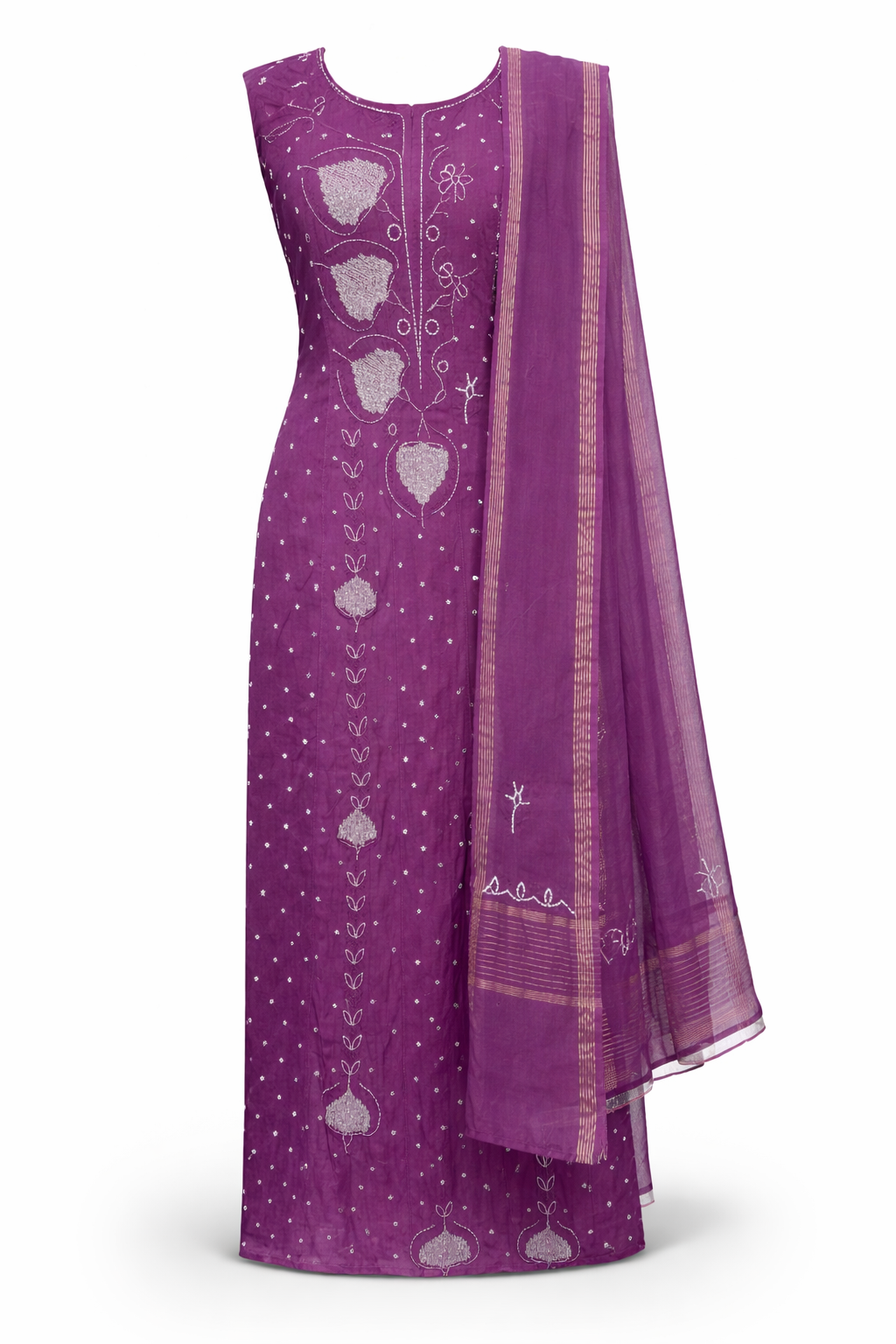 Royal Purple Hand-Embroidered Suit Set with Dupatta