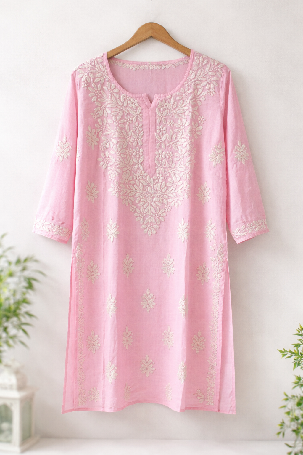 Baby Pink Chikankari Embroidered Kurti