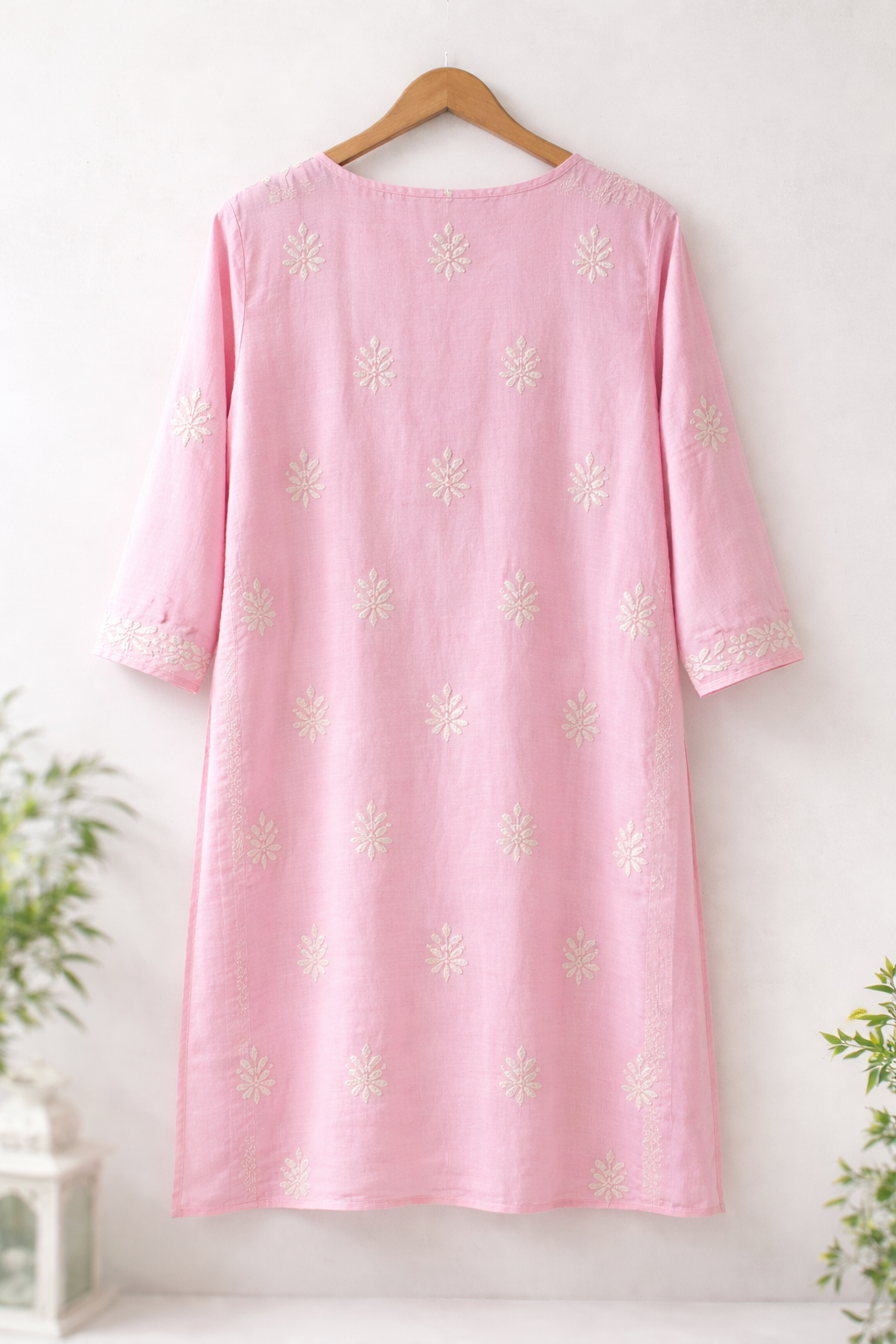 Baby Pink Chikankari Embroidered Kurti