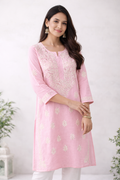 Baby Pink Chikankari Embroidered Kurti