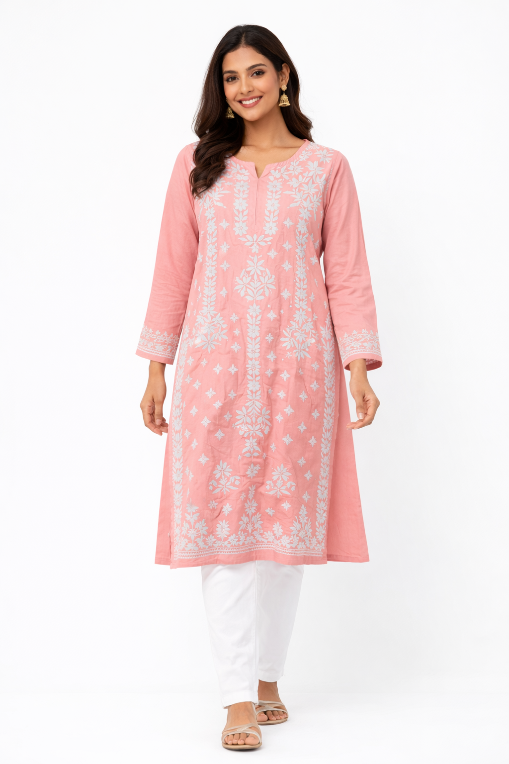 Blush Pink Floral Embroidered Kurti Set