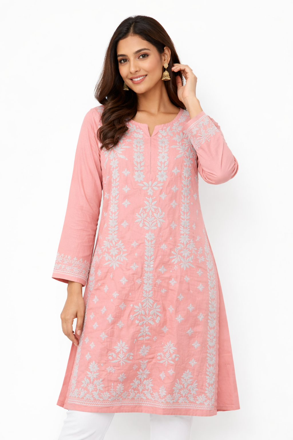 Blush Pink Floral Embroidered Kurti Set
