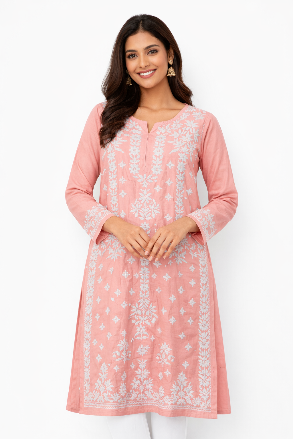 Blush Pink Floral Embroidered Kurti Set