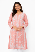 Blush Pink Floral Embroidered Kurti Set