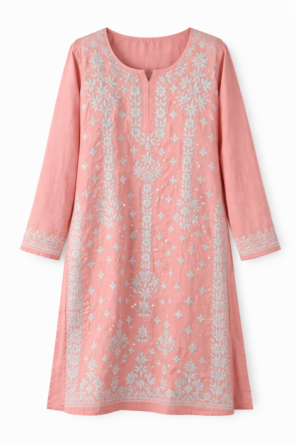 Blush Pink Floral Embroidered Kurti Set