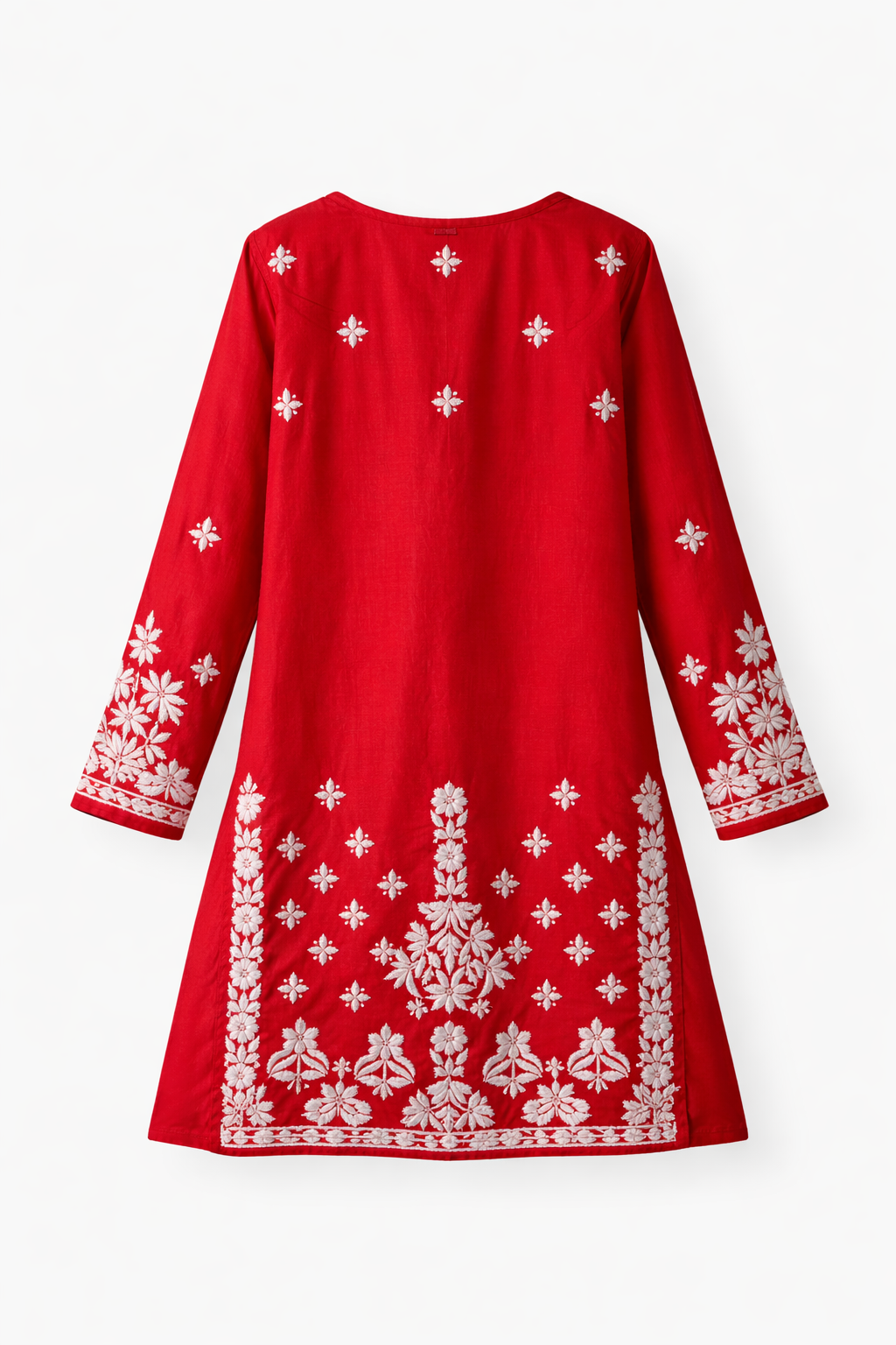 Red Lucknowi Chikankari Embroidered Kurti