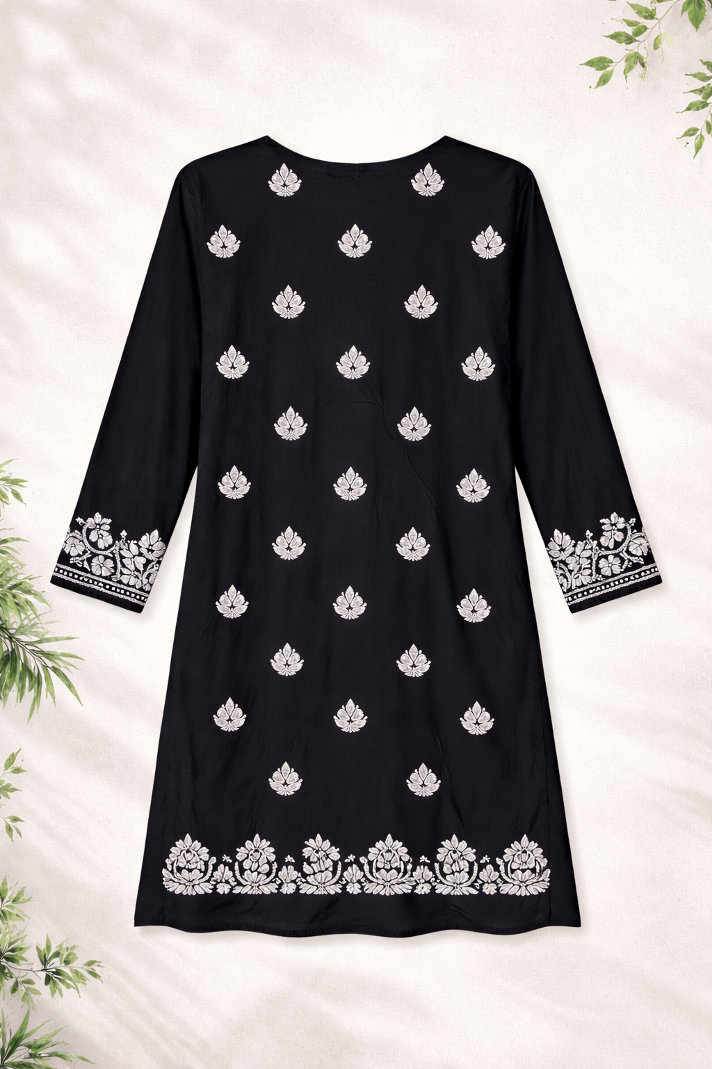 Blue Floral Embroidered Chikankari Style Kurti