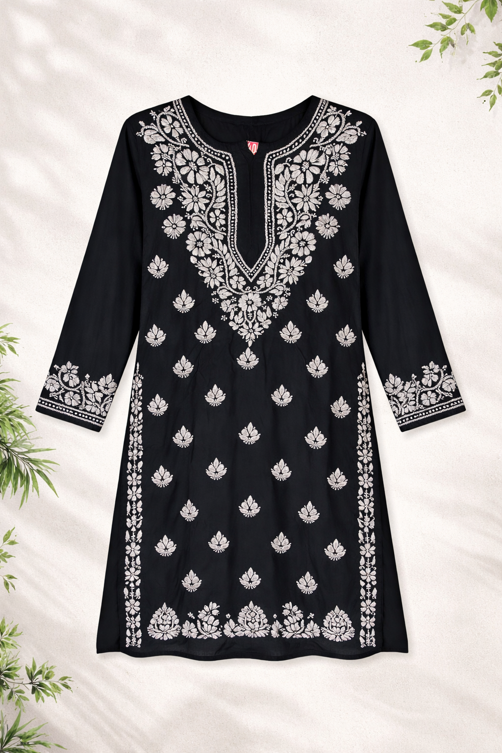 Blue Floral Embroidered Chikankari Style Kurti