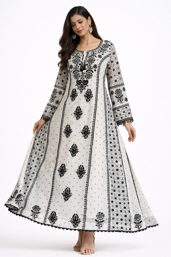 Ivory Eclipse Chikankari Anarkali | Luxury Lucknowi Kurta