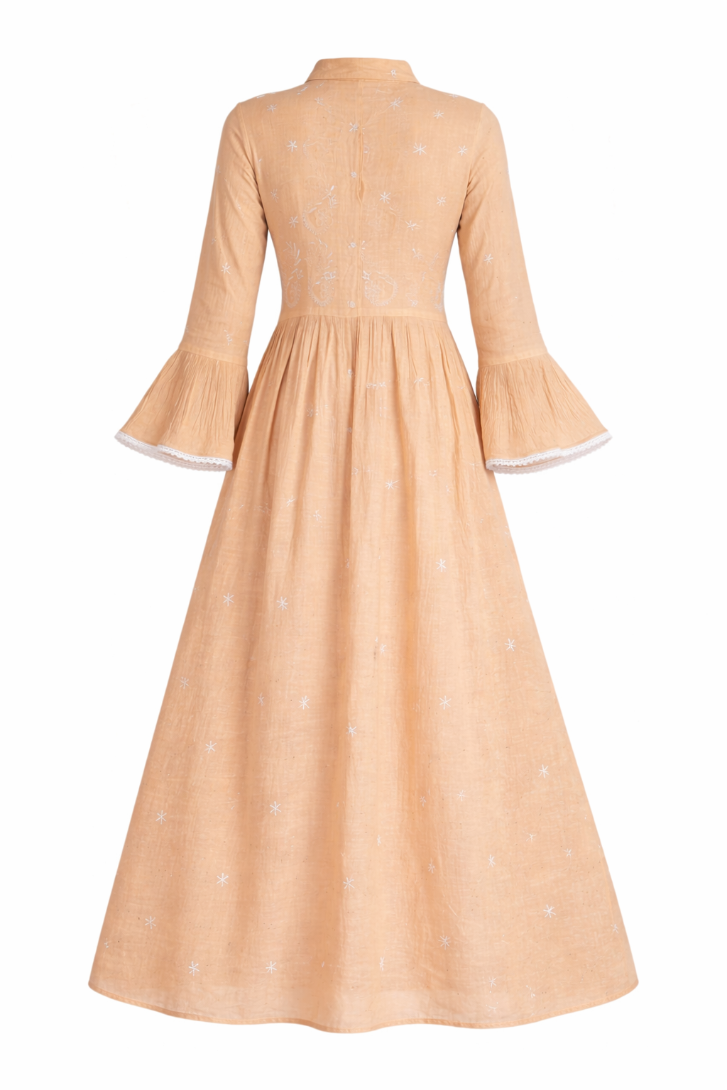 Peach Embroidered A-Line Kurta Dress with Bell Sleeves